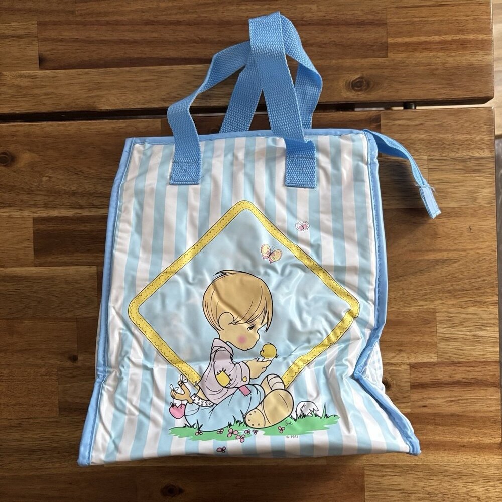 Vintage Y2K Precious‎ Moments Blue White Striped Diaper Bag Baby Boy Girl